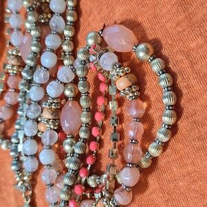 Chico's Long Goldtone and Coral Tones with White 3 Strand Necklace